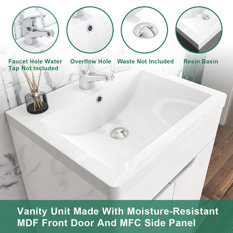 ELEGANT Vanity Sink Unit with Vitreous Resin Basin, High Gloss White ...