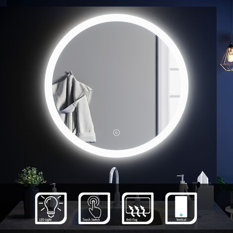 ELEGANT Acrylic Bathroom Mirror Modern Round Illuminated LED Mirror with Demister 800x800mm
