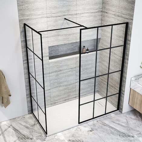 ELEGANT Black 900mm Walk in Shower Screen + 700mm Side Panel+ ...