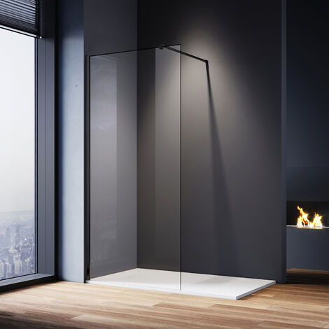 ELEGANT Walk In Shower Screen 8mm Nano Glass Black Wet Room Frameless Shower Enclosure 760mm