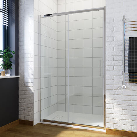 ELEGANT 1700mm Sliding Shower Door Modern Bathroom 8mm Easy Clean Glass Shower Enclosure Cubicle Door + 1700x700mm Anti-Slip Resin Shower Tray