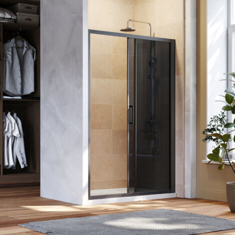 ELEGANT 1200mm Sliding Shower Door 8mm Black Easy Clean Nano Glass Shower Enclosure