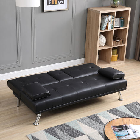 ELEGANT Black Sofa Bed 3 Seater Adjustable 3 Inclining Positions with ...