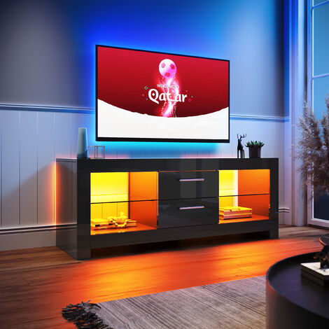 ELEGANT 1300mm Black  Modern High Gloss TV Stand Cabinet with LED Light Living Room Bedroom Furniture Television Unit TV Cabinet for Media Storage