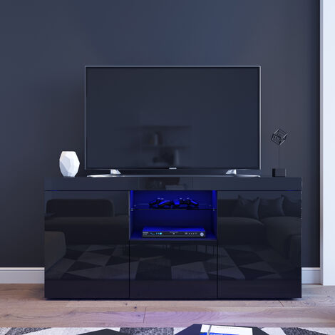 ELEGANT Modern High Gloss TV Stand Cabinet with LED Light Living Room Bedroom Furniture Television Unit TV Cabinet for Media Storage 1350mm Black TV cabinet