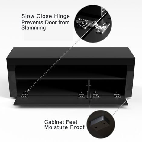 ELEGANT TV Stand Unit Black High Gloss 1200mm TV Cabinet with Modern LED Entertainment Center for Living Room Bedroom