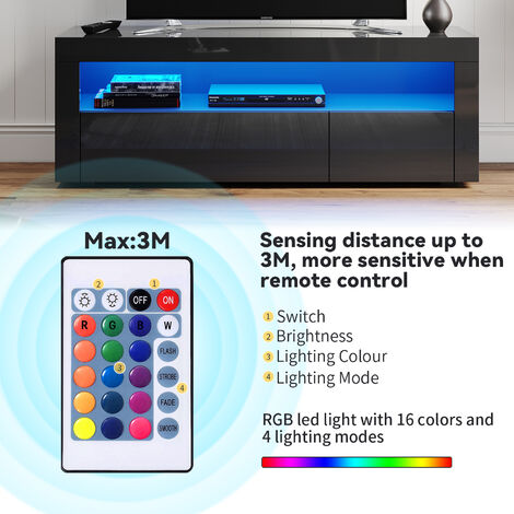 ELEGANT TV Stand Unit Black High Gloss 1200mm TV Cabinet with Modern LED Entertainment Center for Living Room Bedroom