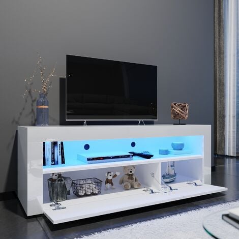 ELEGANT Modern High Gloss TV Stand Cabinet with LED Light Living Room Bedroom Furniture Television Unit TV Cabinet for Media Storage 1200mm White TV cabinet