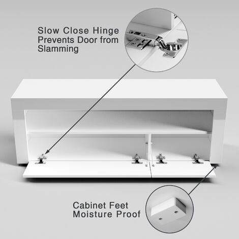 ELEGANT Modern High Gloss TV Stand Cabinet with LED Light Living Room Bedroom Furniture Television Unit TV Cabinet for Media Storage 1200mm White TV cabinet