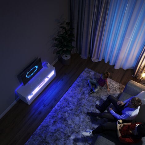 ELEGANT Modern High Gloss TV Stand Cabinet with LED Light Living Room Bedroom Furniture Television Unit TV Cabinet for Media Storage 1200mm White TV cabinet