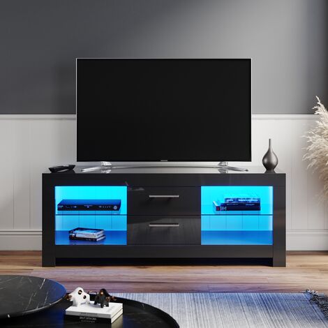 ELEGANT TV Stand Cabinet with LED Lights, Modern TV Stand with Open Shelf Storage Cabinet for 32 40 43 50 52 inch 4k TV (Black, 1300x400x500mm)