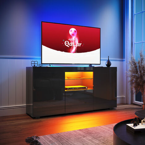 ELEGANT TV Stand TV Unit TV Cabinet with LED Lights High Gloss with Storage 1350mm Black TV cabinet