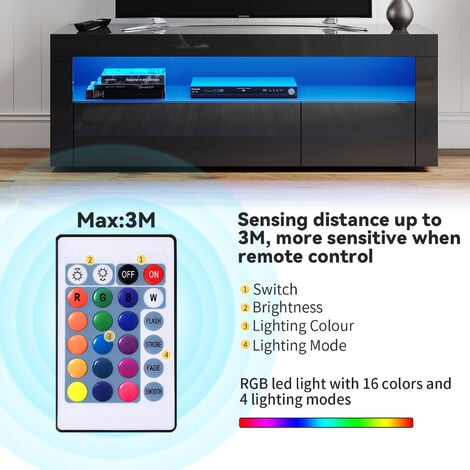 ELEGANT TV Stand TV Unit Modern LED Entertainment Center High Gloss with Storage 1200mm Black TV Cabinet