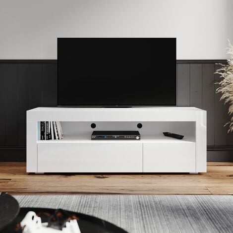 ELEGANT TV Stand TV Unit TV Cabinet with LED Lights High Gloss with Storage 1200mm White TV cabinet