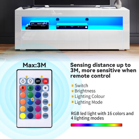 ELEGANT TV Stand TV Unit TV Cabinet with LED Lights High Gloss with Storage 1200mm White TV cabinet