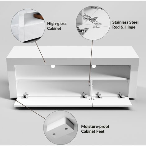 ELEGANT TV Stand TV Unit TV Cabinet with LED Lights High Gloss with Storage 1200mm White TV cabinet