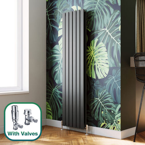 ELEGANT 1800 x 452 mm Anthracite Vertical Column Radiator Double Flat Panel Designer Bathroom Rads + Anthracite Thermostatic Radiator Valves (1/5)
