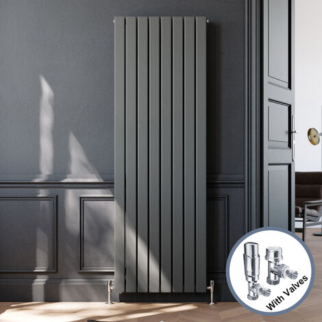 ELEGANT 1800 x 608 mm Vertical Column Radiator Anthracite Double Flat Panel Designer Radiator Heater + Anthracite Thermostatic Radiator Valves (1/5)