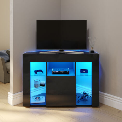 ELEGANT Modern High Gloss TV Stand Cabinet with LED Light Living Room Bedroom Furniture Television Unit TV Cabinet for Media Storage 1000mm Black TV cabinet Corner TV Unit