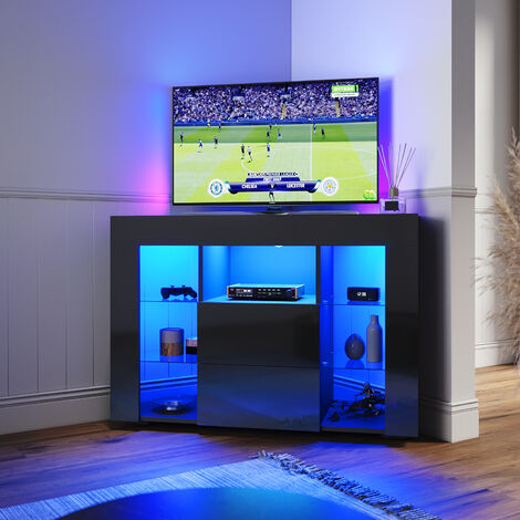 ELEGANT TV Stand TV Unit TV Cabinet with LED Lights High Gloss with Storage 1000mm Black TV cabinet Corner TV Unit