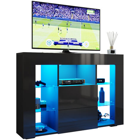 ELEGANT TV Stand TV Unit TV Cabinet with LED Lights High Gloss with Storage 1000mm Black TV cabinet Corner TV Unit