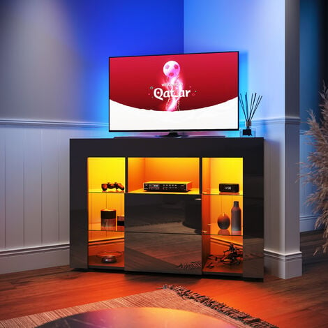 ELEGANT Black TV Cabinet High Gloss Corner TV Cabinet Stand 1000mm with LED Lights TV Unit with Storage TV Stand Television Unit