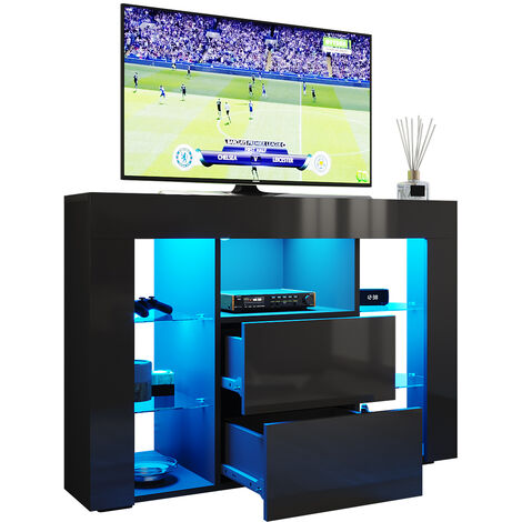 ELEGANT Black TV Cabinet High Gloss Corner TV Cabinet Stand 1000mm with LED Lights TV Unit with Storage TV Stand Television Unit