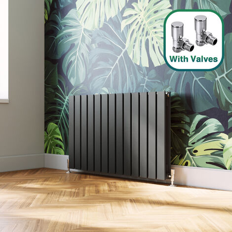 ELEGANT 600 x 988 mm Anthracite Horizontal Column Radiator Double Flat Panel Anthracite Designer Radiators + Angled Radiator Valves (1/5)