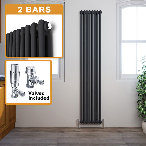 ELEGANT 1800 x 380 mm Anthracite Traditional Vertical Column Radiator Efficient Panel Designer Bathroom Radiator + Chrome Thermostatic Radiator Valves (1/5)