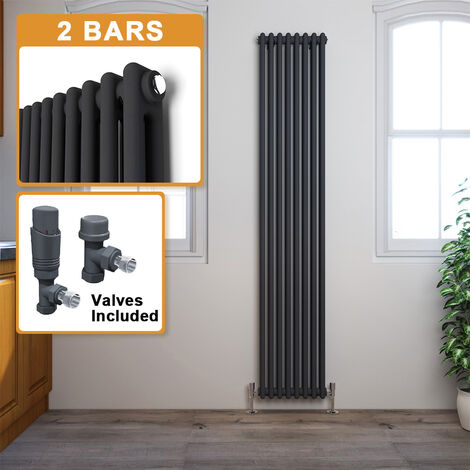 Upper Radiator Set ELEGANT 1800 x 380 mm Anthracite Vertical Column Radiator Cast Iron ...