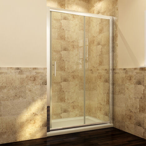 ELEGANT 1000mm Aluminium Framed Sliding Shower Door 6mm Safety Tempered Glass Shower Enclosure with 1000x700mm Shower Tray and 90mm Waste Trap