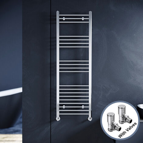 ELEGANT 1500 x 500 mm Chrome Modern Towel Rail Radiator Bathroom Heated Heaters For Home Low Energy + Angled Radiator Valves (1/5)