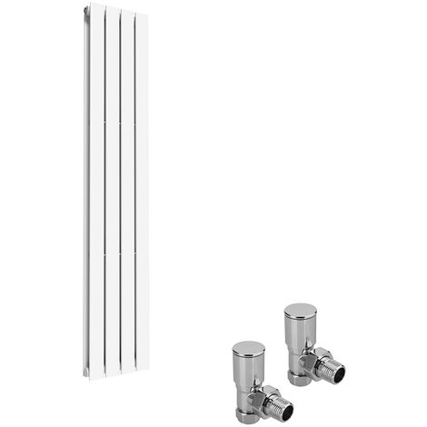 ELEGANT White Vertical Double Flat Panel Radiator 1600 x 304mm Designer Radiator with Angled Radiator Valves