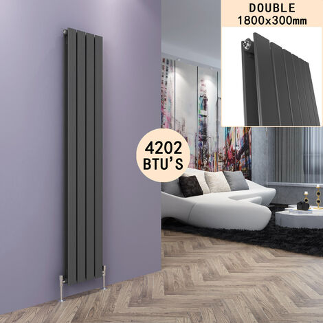 ELEGANT Anthracite Vertical  Radiator High Thermal Conductivity Steel Bathroom Radiator Central Heating Rad, 1800 x 300 mm Double Flat Panel