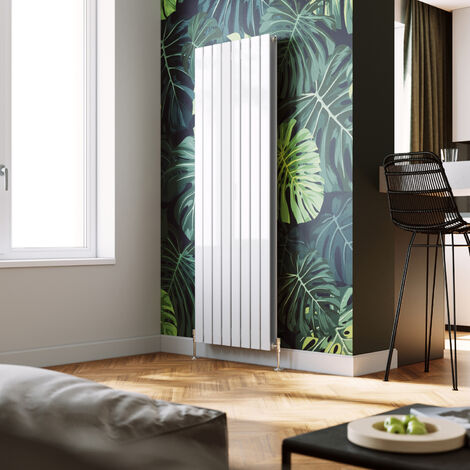 ELEGANT Designer Vertical Radiator 1800x608mm Double Flat Panel White Column with Chrome Thermostatic Radiator Valves (1/5)