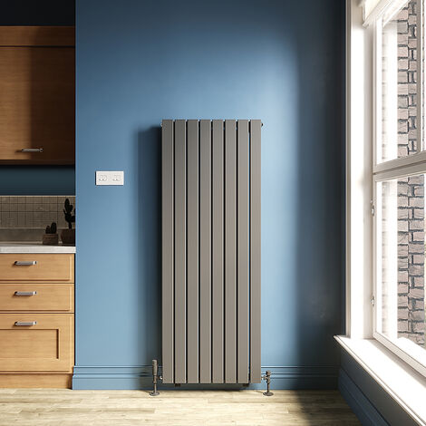 ELEGANT 1600x608mm Anthracite Vertical Radiator Double Flat Panel Designer Radiator Central Heating with Angled Radiator Valves (1/5)