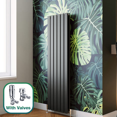 ELEGANT Vertical Radiator Double Flat Panel Anthracite 1600 x 452 mm with Chrome Thermostatic Radiator Valves (1/5)