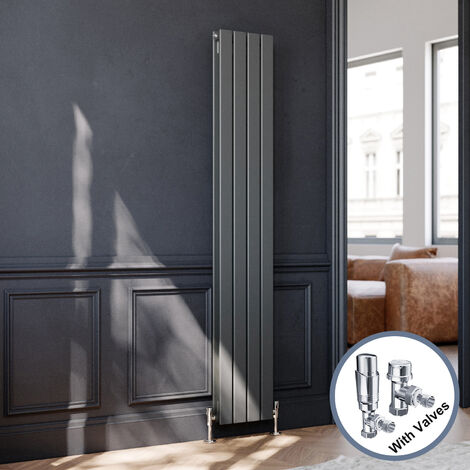 ELEGANT 1800x304mm Designer Vertical Radiator Double Flat Panel Anthracite Column Central Heating with Chrome Thermostatic Radiator Valves (1/5)