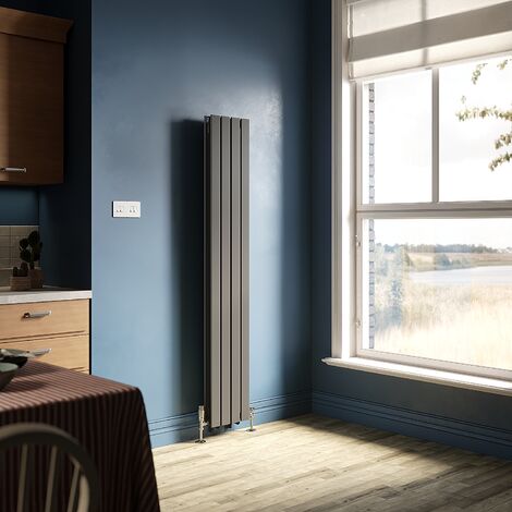 ELEGANT Vertical Radiator Anthracite Double Flat Panel Rad 1800x304mm with Chrome Thermostatic Radiator Valves (1/5)
