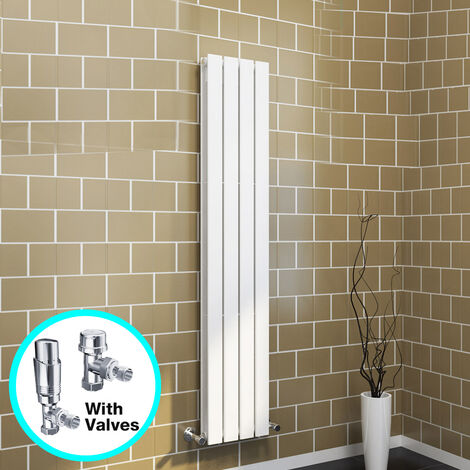 ELEGANT 1600x304mm Designer Vertical Radiator Double Flat Panel White Column Central Heating with Chrome Thermostatic Radiator Valves (1/5)