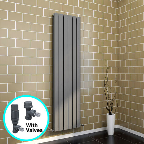 ELEGANT Anthracite Steel Radiator 1600 x 452mm Vertical Double Flat Panel + Thermostatic Radiator Valves (1/5)