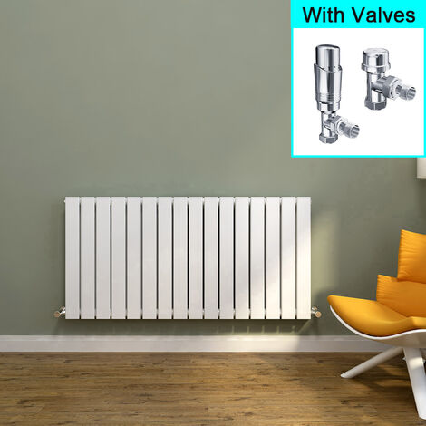 ELEGANT 600x1216mm Horizontal Designer Double Flat Panel Column Radiator White Central Heating with Chrome Thermostatic Radiator Valves (1/5)