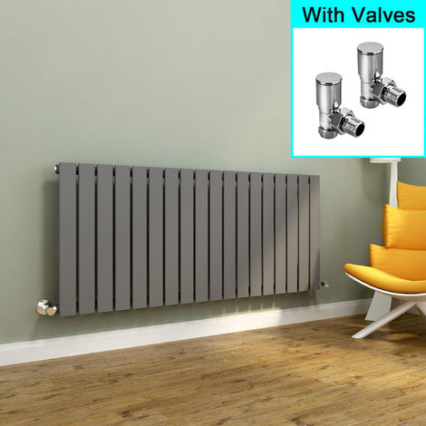 ELEGANT 600x1368mm Horizontal Designer Flat Panel Column Radiator Anthracite Central Heating with Angled Radiator Valves (1/5)