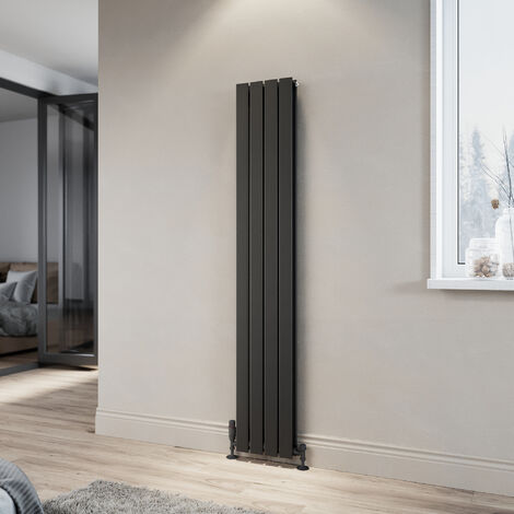 ELEGANT Anthracite Steel Radiator 1800x304mm Vertical Double Flat Panel + Thermostatic Radiator Valves (1/5)