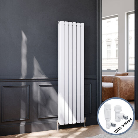 ELEGANT Central Heating Radiator Vertical 1600x456mm Designer White Double Flat Panel + White Thermostatic Radiator Valves (1/5)