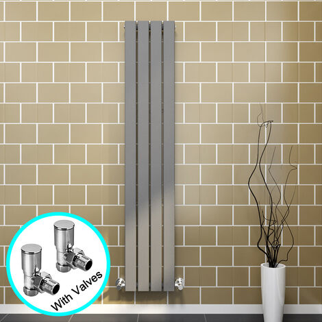 ELEGANT Central Heating Radiator 1600x304mm Vertical Anthracite Flat Panel + Angled Radiator Valves (1/5)
