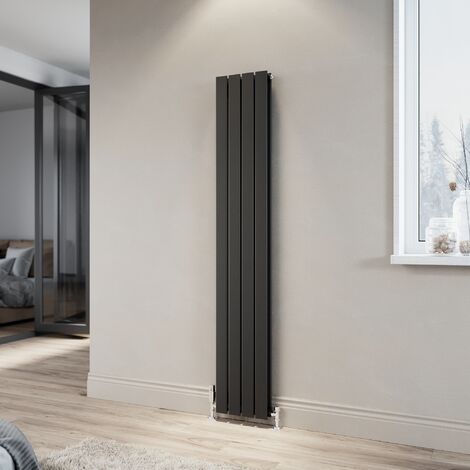 ELEGANT Anthracite Steel Radiator 1800x304mm Vertical Double Flat Panel + Chrome Thermostatic Radiator Valves (1/5)