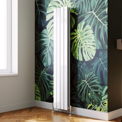 ELEGANT Central Heating Radiator 1600x304mm Vertical White Double Flat Panel + Chrome Thermostatic Radiator Valves (1/5)