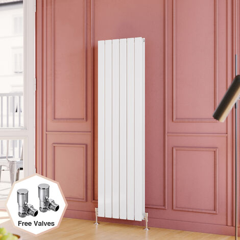 Elegant – White steel radiator 1600x456mm vertical double flat panel – High heat output – Durable low carbon steel – Angled radiator valves included (1/5)