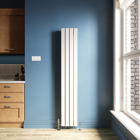 ELEGANT Vertical Radiator 1800x304mm White Double Flat Panel Central Heating Rad with Chrome Thermostatic Radiator Valves (1/5)